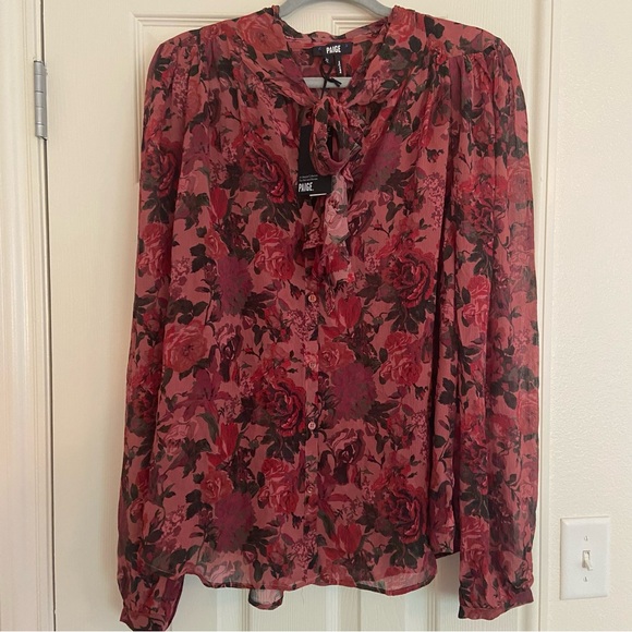 PAIGE Elynne Floral 100% silk tie-neck blouse - Picture 7 of 10